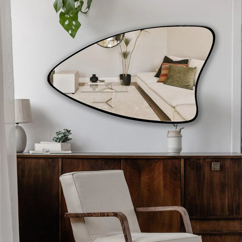 Modern Shield-Shaped Wall Mirror in Black Frame