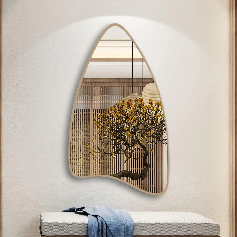 Modern Shield-Shaped Wall Mirror in Golden Frame