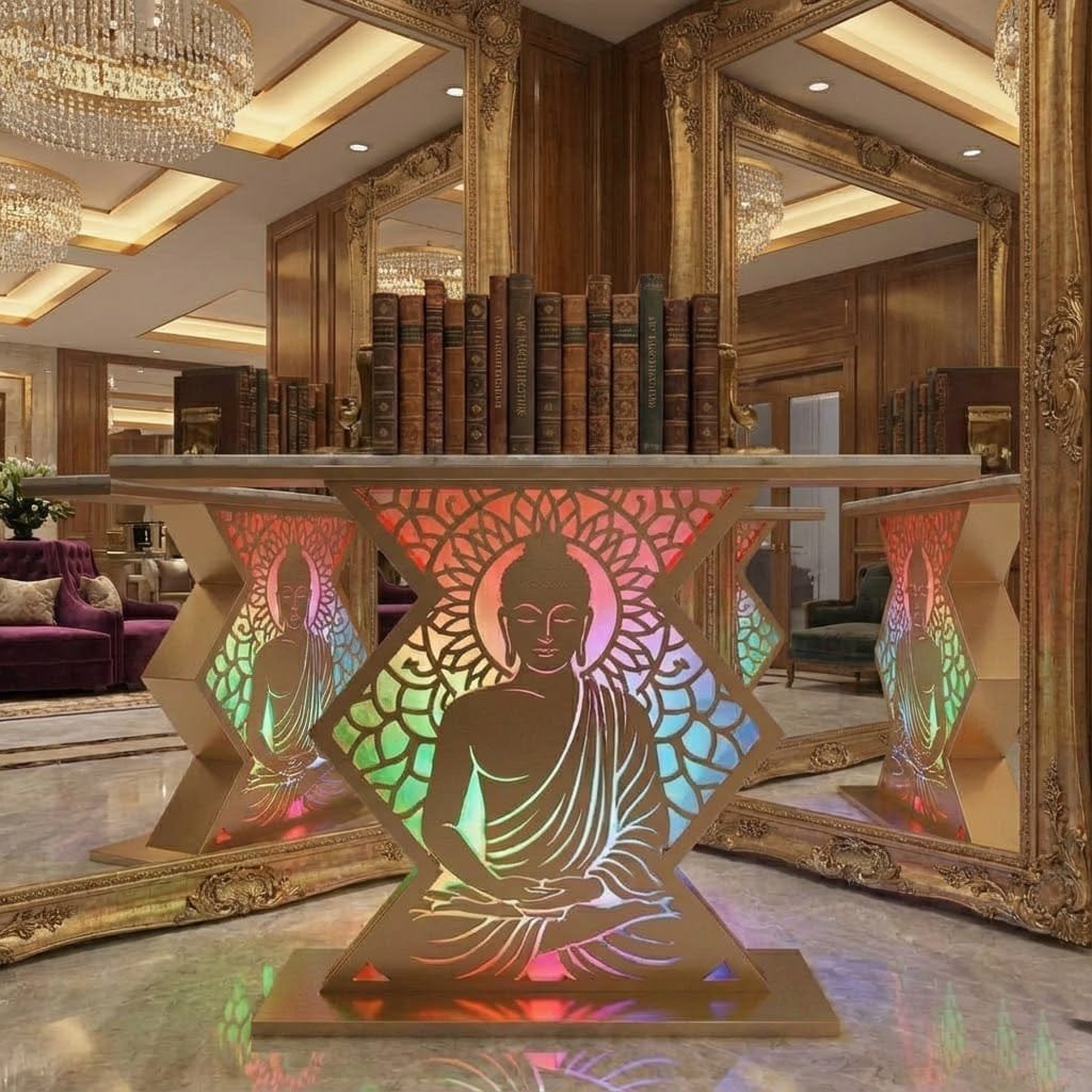 Modern Spiritual LED Buddha Console Table for Office