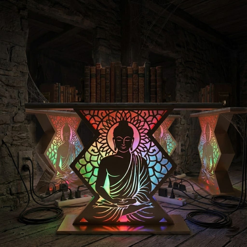 Modern Spiritual LED Buddha Console Table for Office