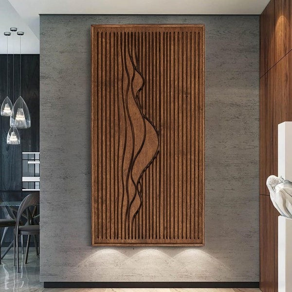 Modern Textured Wood Panel Featuring Abstract Woman Shape