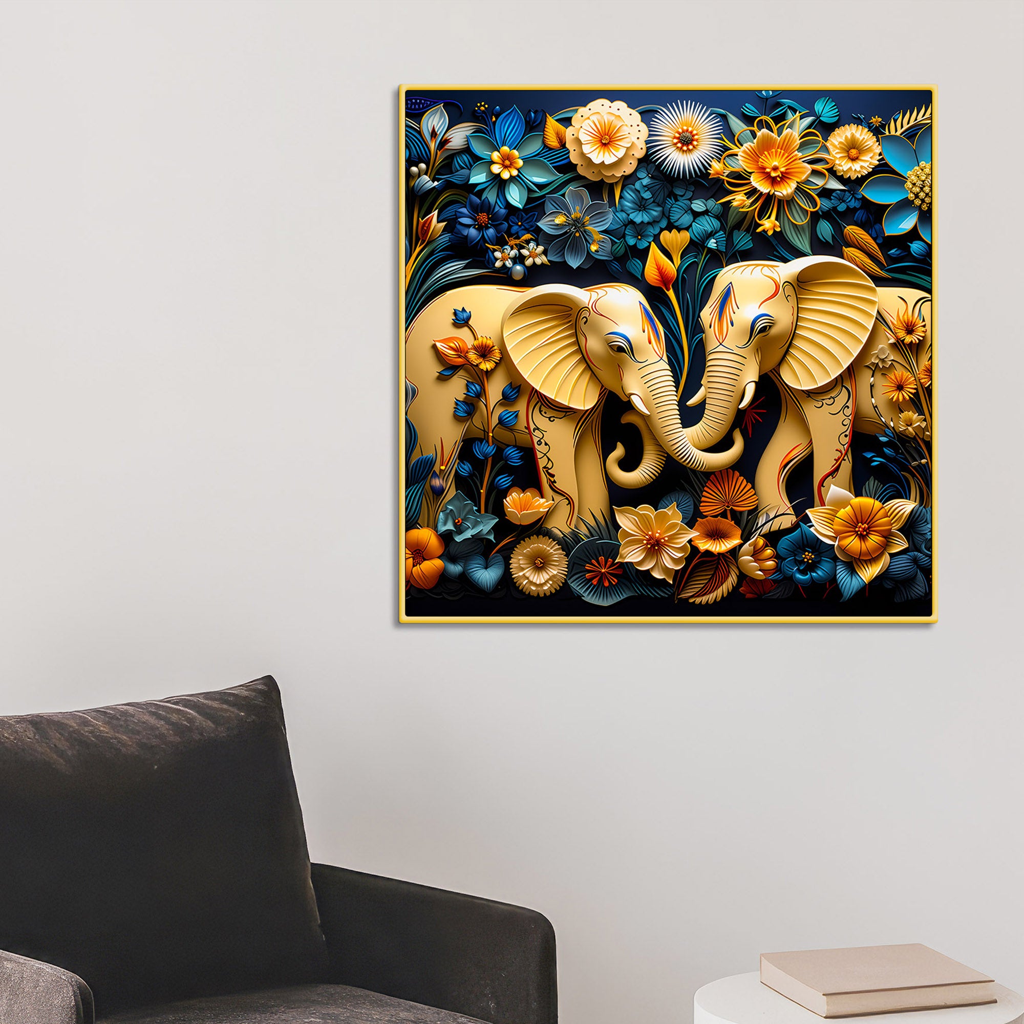 modern-twin-elephant-canvas-painting-with-floral-design