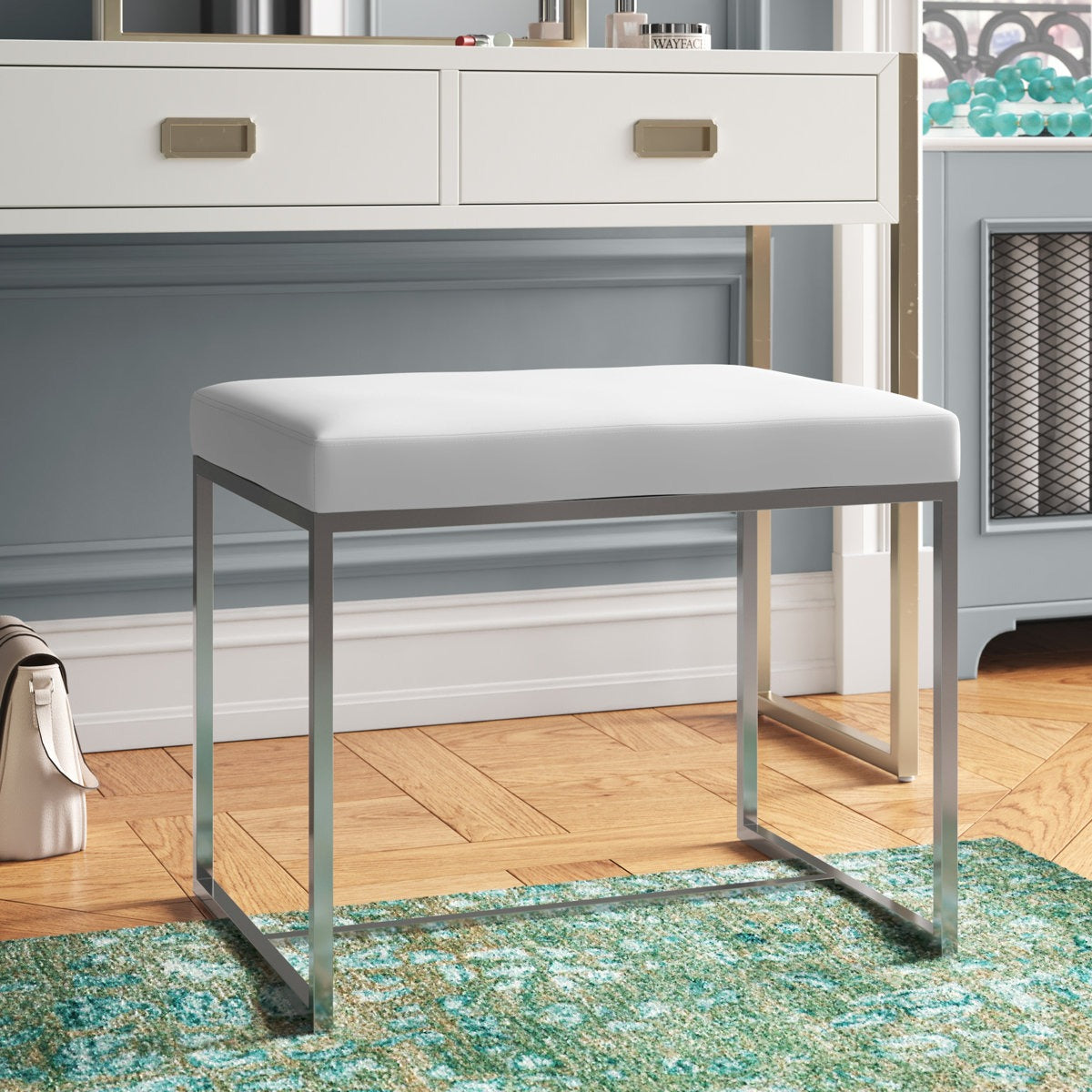 Modern Upholstered Stool with Durable Stainless Steel Frame