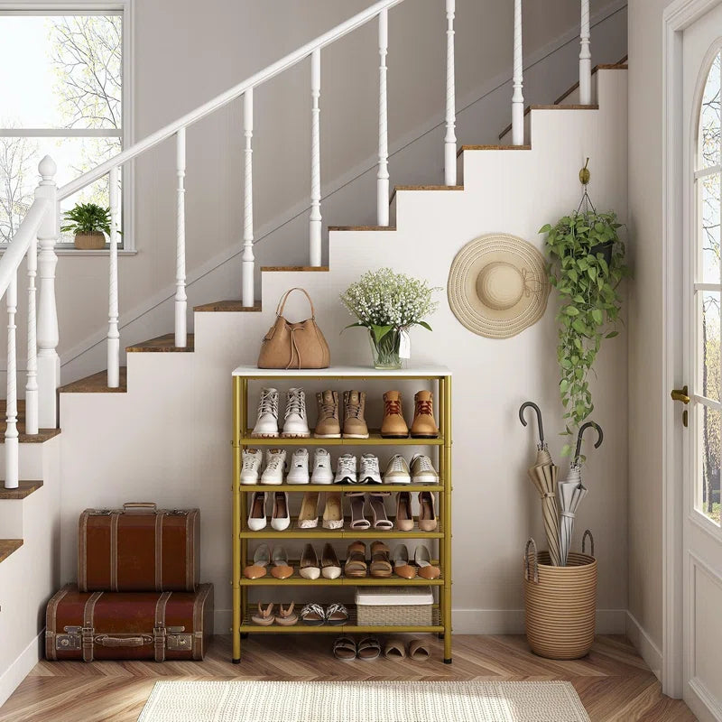 Modern Vertical Shoe Storage Shelf with Glossy Gold Finish