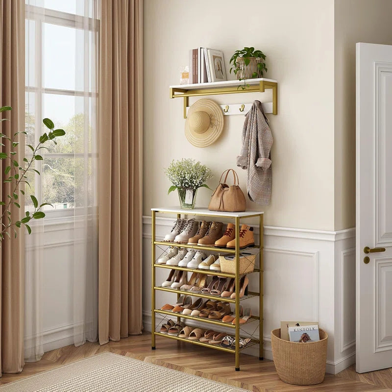 Modern Vertical Shoe Storage Shelf with Glossy Gold Finish