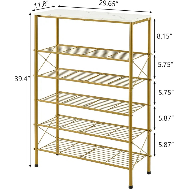 Modern Vertical Shoe Storage Shelf with Glossy Gold Finish