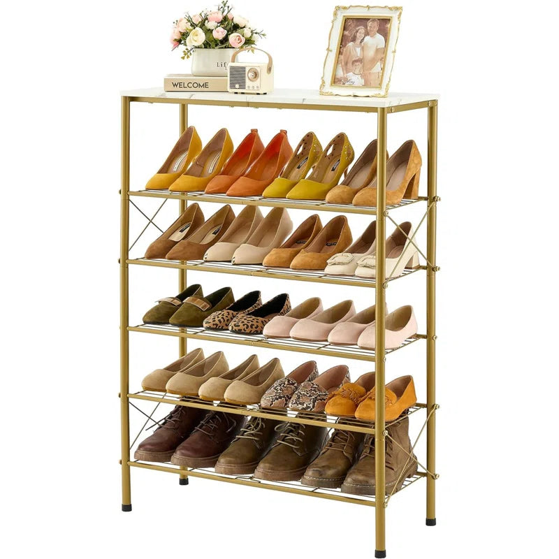 Modern Vertical Shoe Storage Shelf with Glossy Gold Finish
