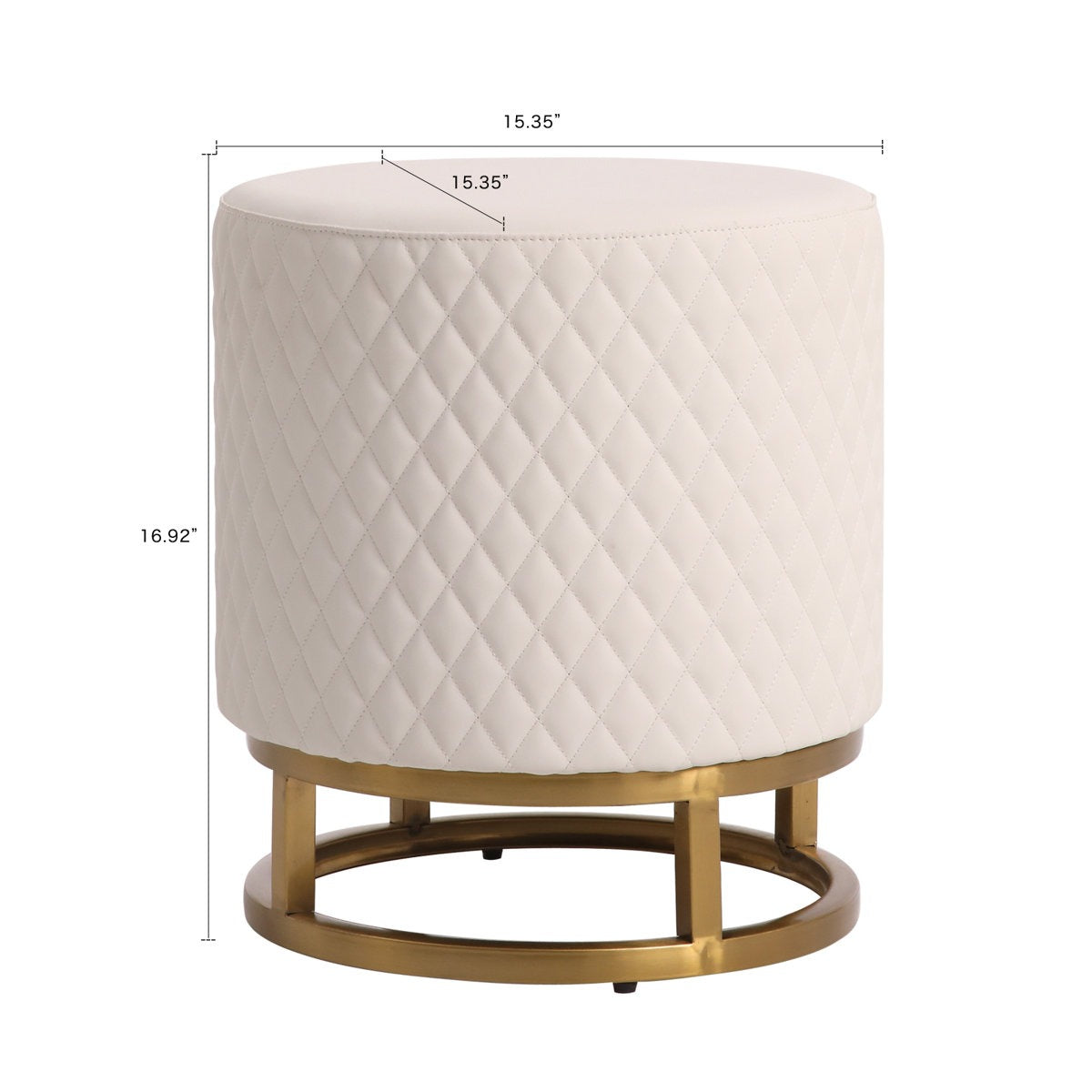 Modern White Accent Stool with Brass Golden Finish Metal Frame