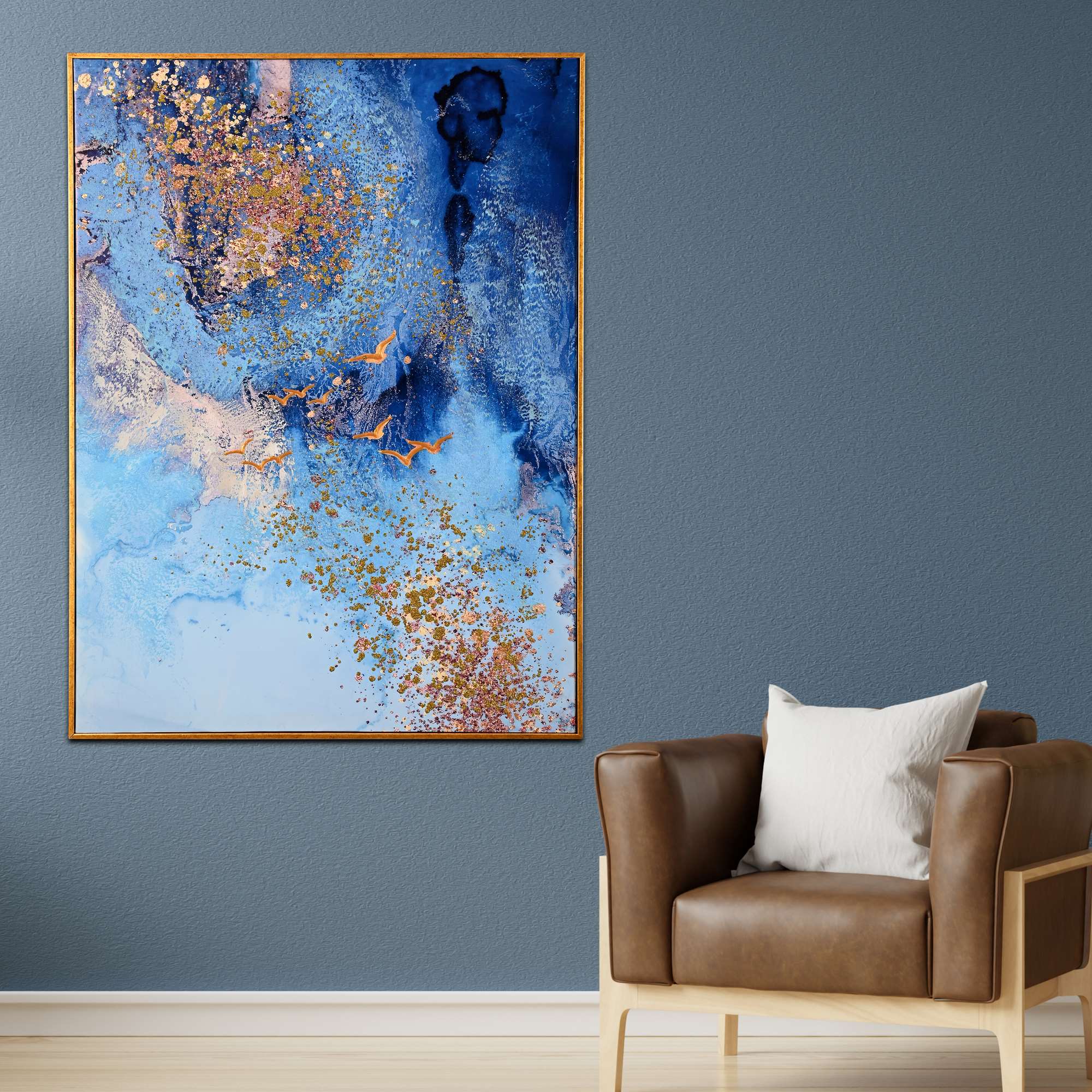 Momentum of the Ocean Abstract Hand Painted Wall Painting with Floating Frame