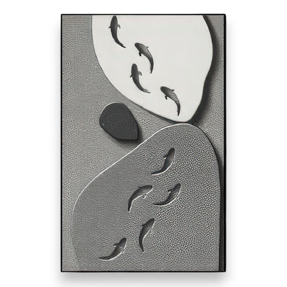 Monochrome Serenity Sculpted Koi 3D Wall Art Home Decor