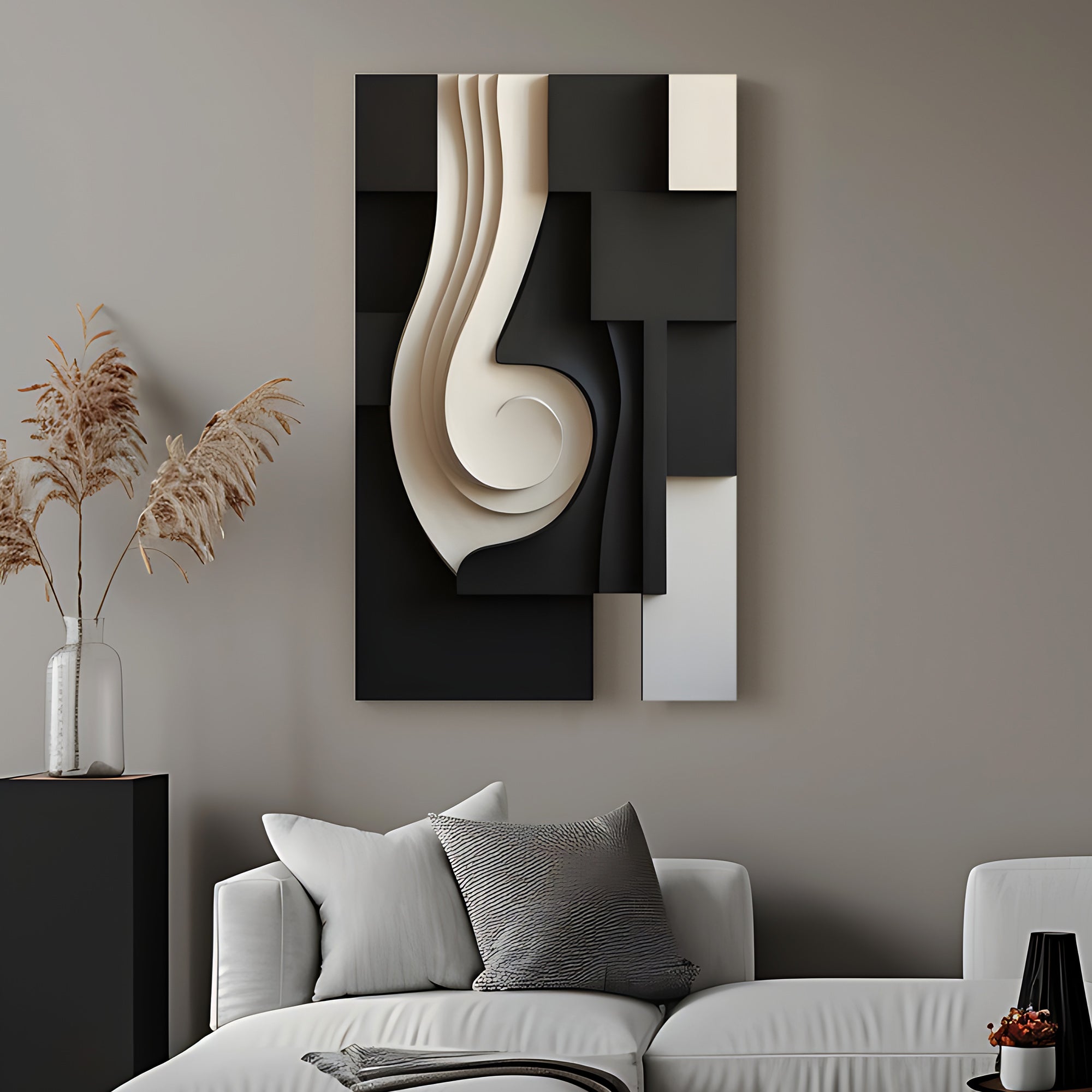 Monochrome Swirl Geometric Black and White 3D Wall Art Home Decor