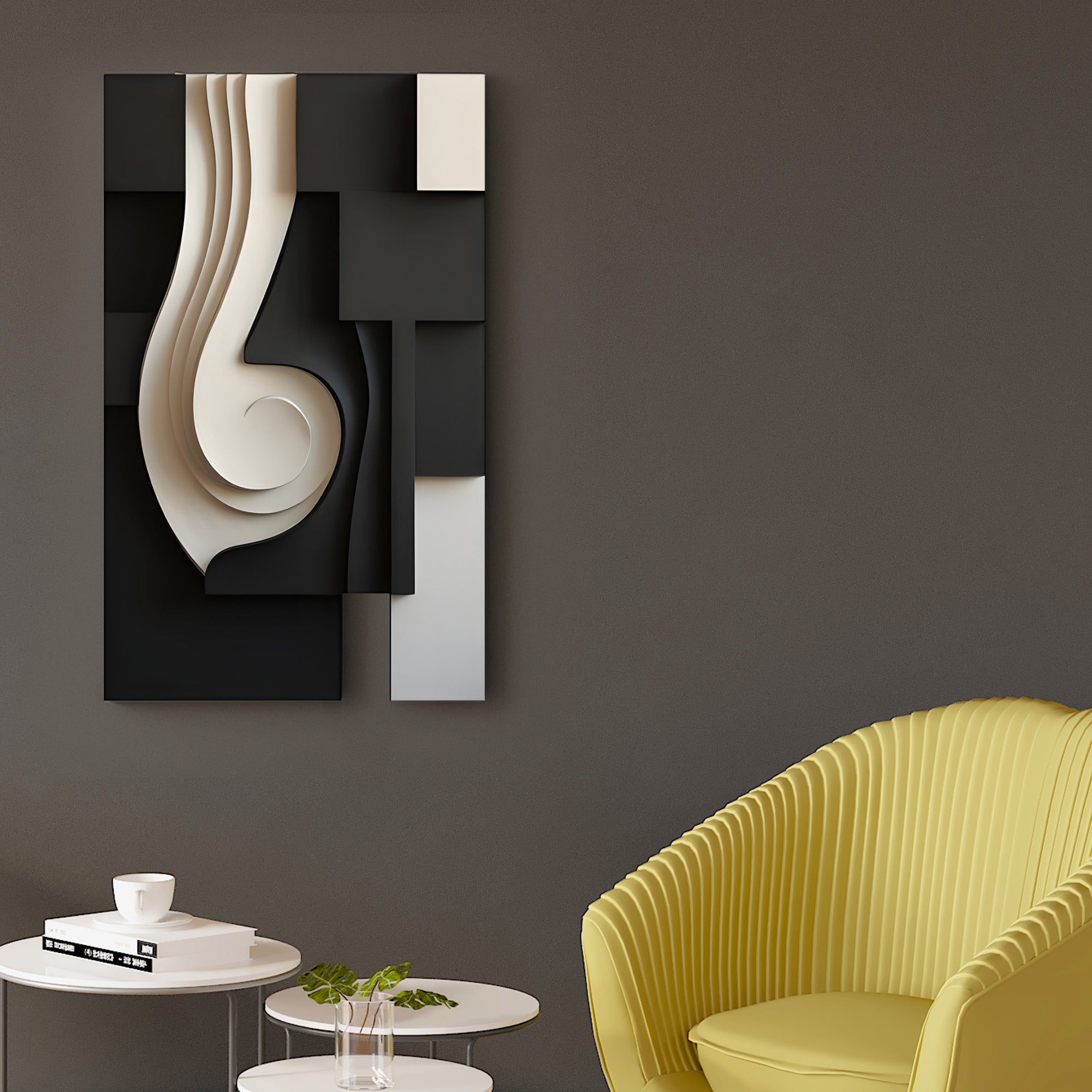 Monochrome Swirl Geometric Black and White 3D Wall Art Home Decor