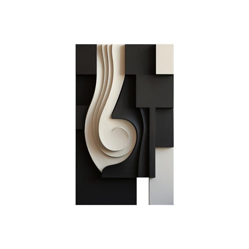 Monochrome Swirl Geometric Black and White 3D Wall Art Home Decor