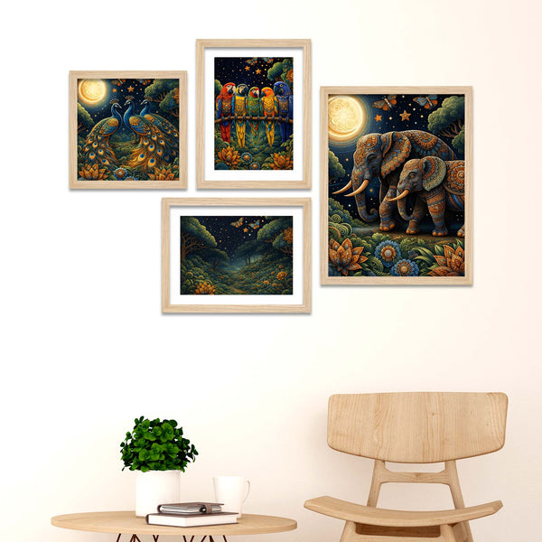 moonlit-wildlife-art-wall-frame-set-of-four