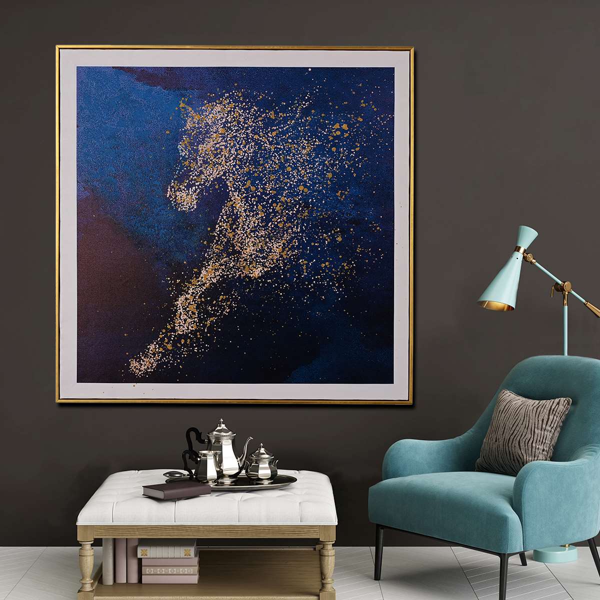 Morning Stallion Running Horse Hand Painted Wall Painting with Floating Frame