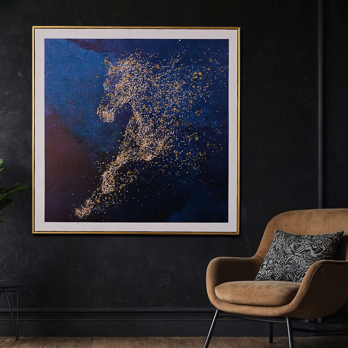 Morning Stallion Running Horse Hand Painted Wall Painting with Floating Frame