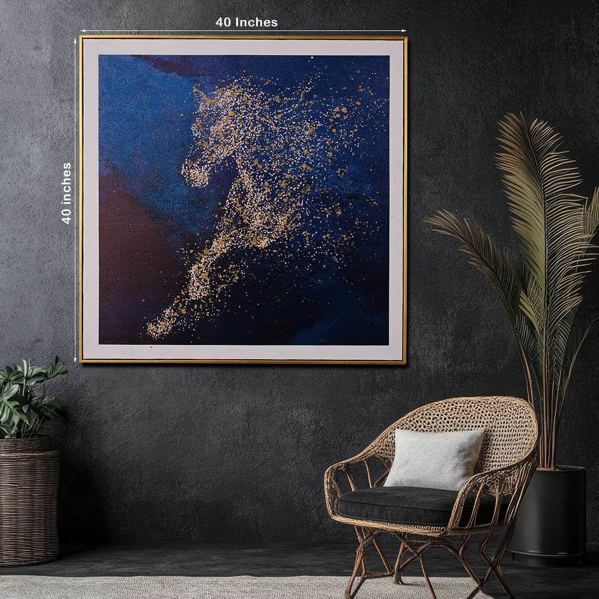 Morning Stallion Running Horse Hand Painted Wall Painting with Floating Frame