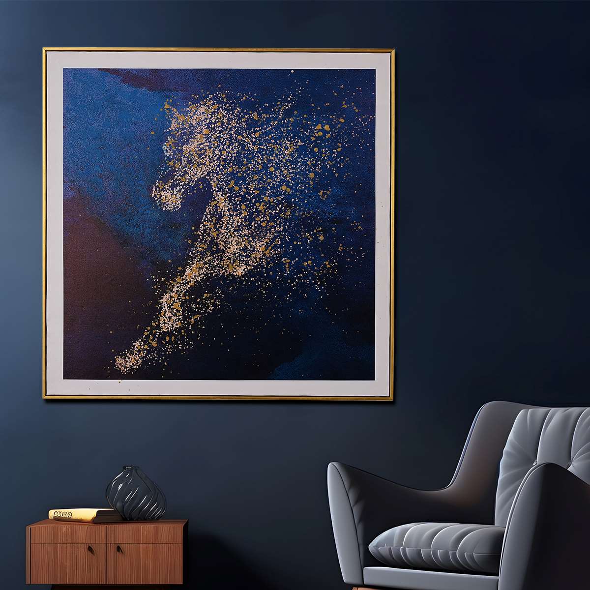 Morning Stallion Running Horse Hand Painted Wall Painting with Floating Frame