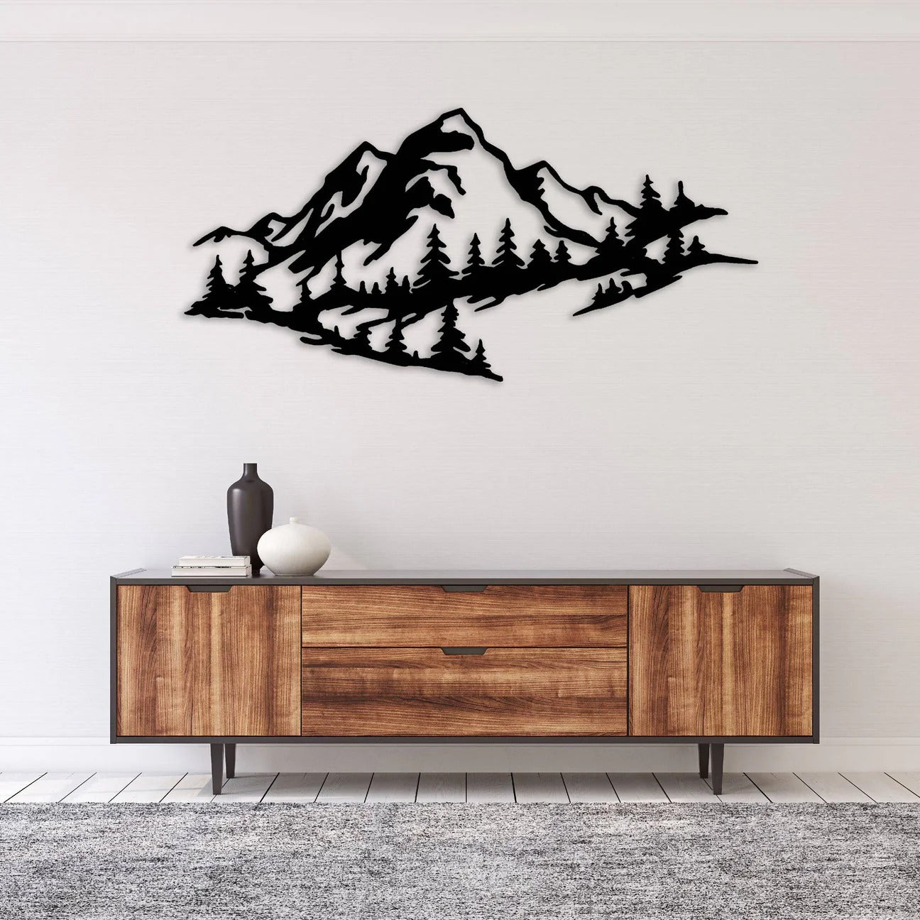 Mountain Range Trees View Metal Art Wall Decor