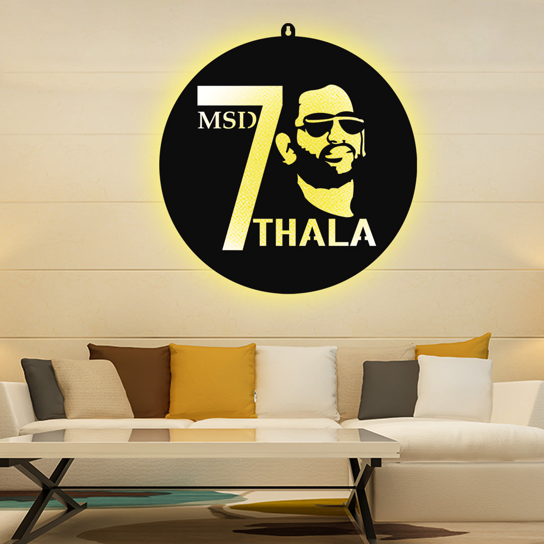 MS Dhoni 7 Thala LED Wall Hanging Frame for Cricket Fan Wall Decor