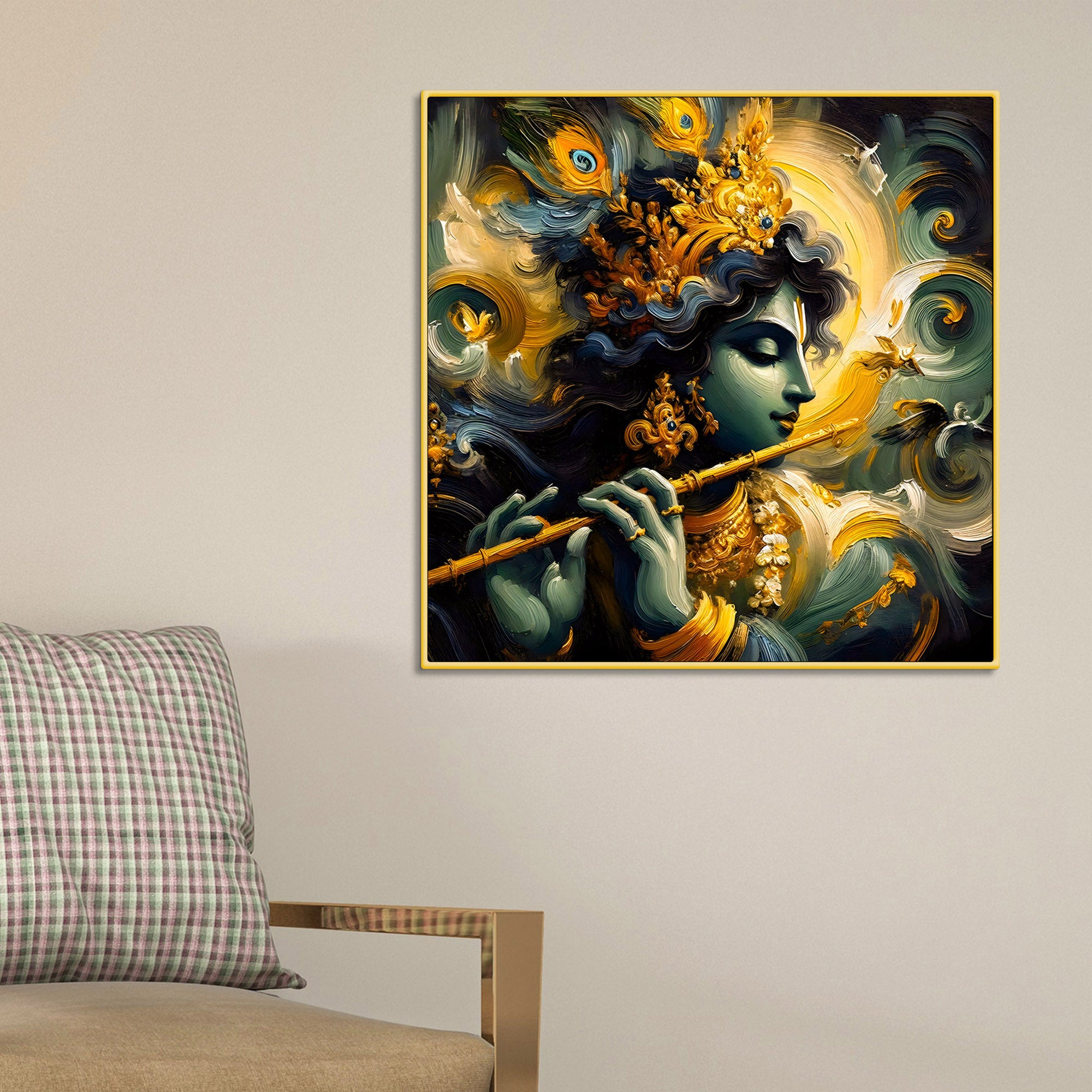 Mystic Shri Krishna Flute Theme Abstract Canvas Wall Painting