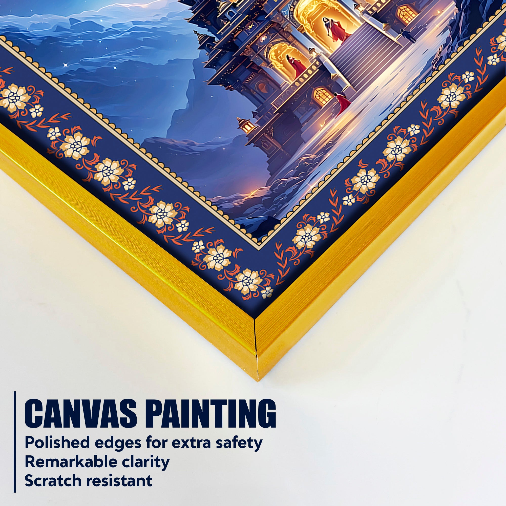 Mystical Himalayan Mandir with Shiva Floral Border Vertical Wall Painting