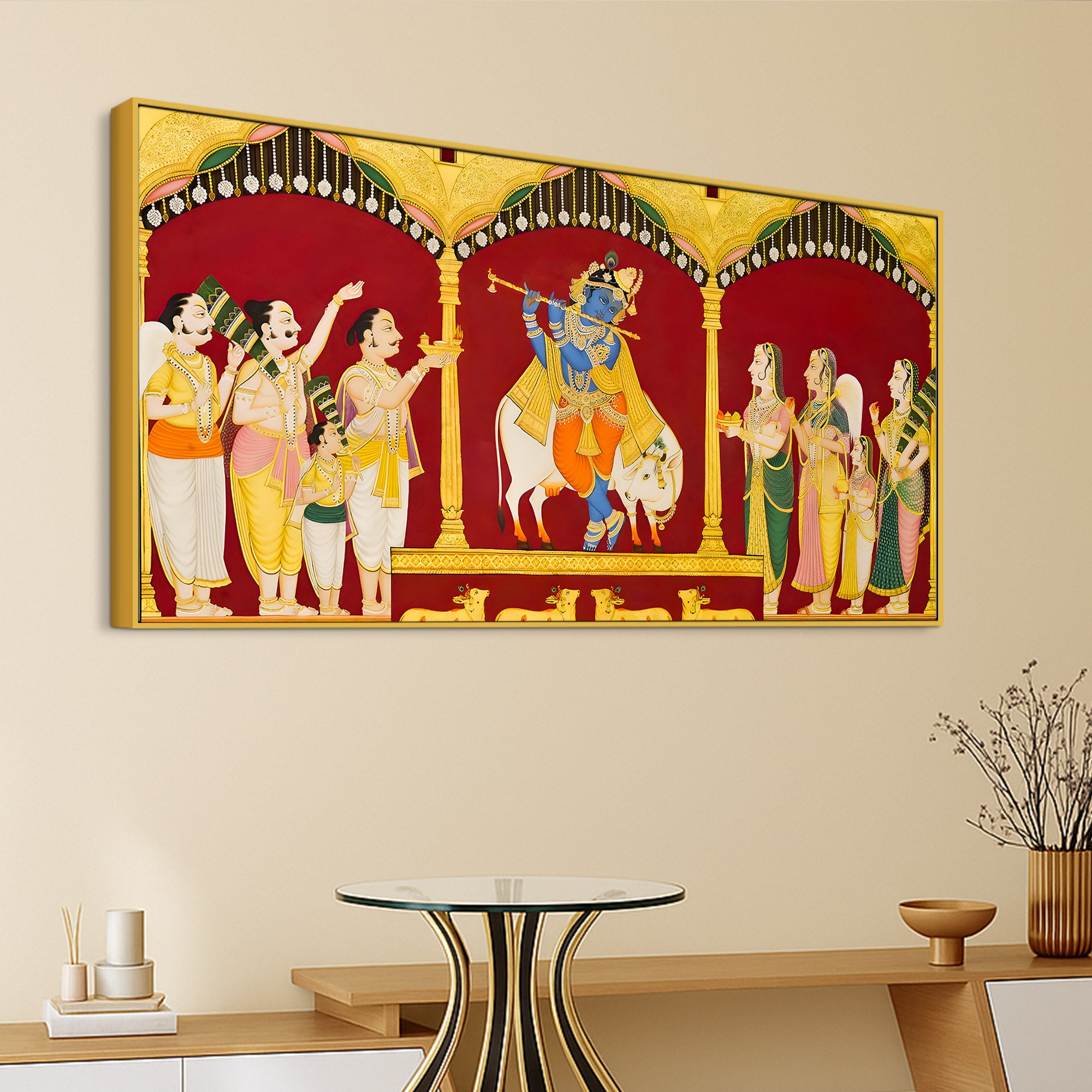 Mythological Krishna Wall Painting | Spiritual Living Room Decor