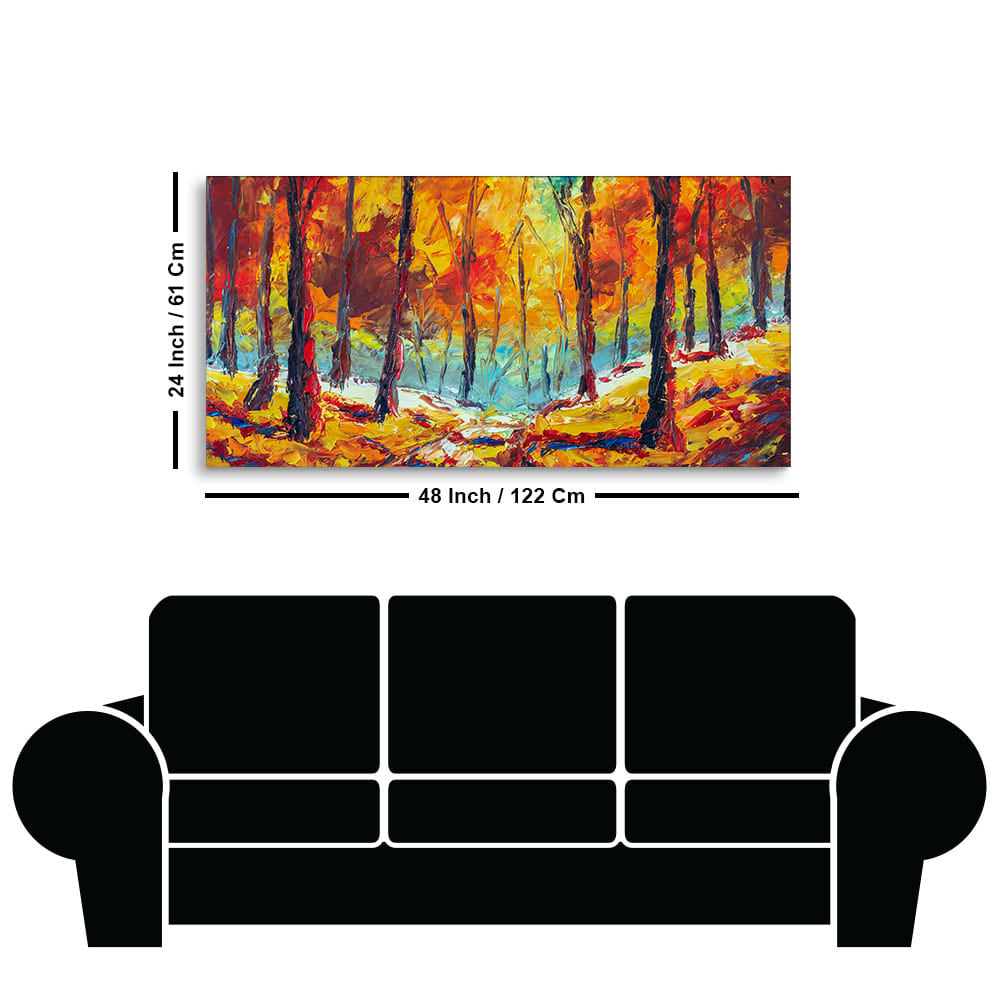 Nature Wall Painting of Colorful Autumn Season Forest