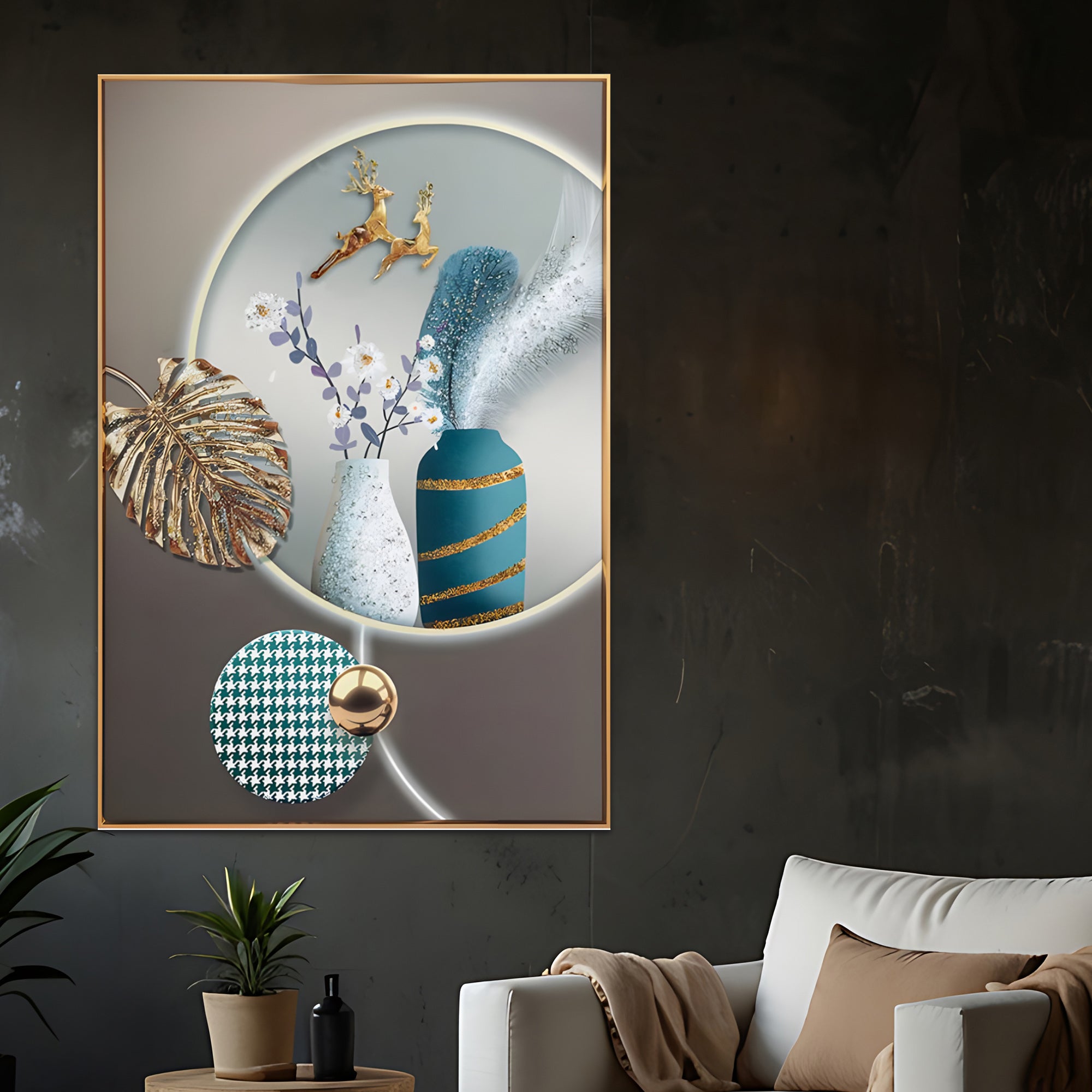 Nature's Beauty Framed Crystal Glass Painting