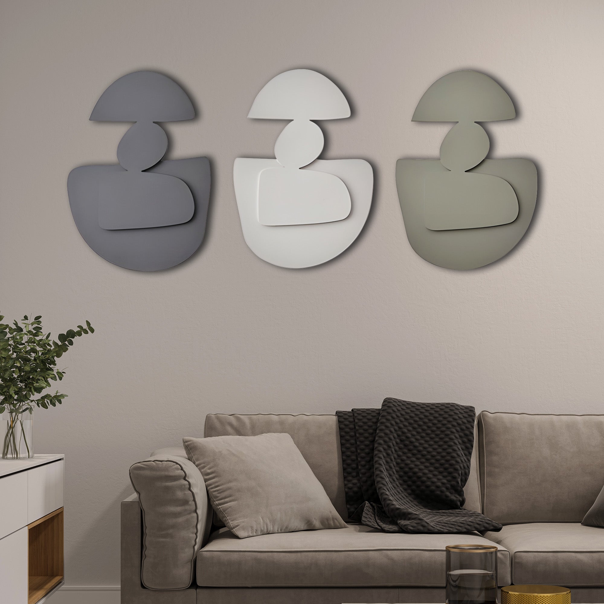 Neutral Toned Abstract Figures Soft Hue 3D Wall Art Home Decor