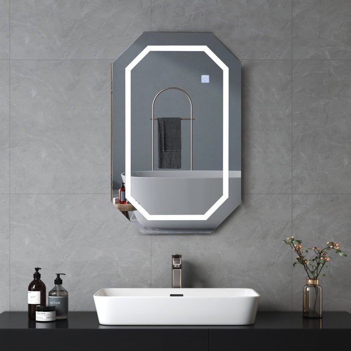 Octagonal Design Bergess Illuminated Mirror with Cabinet