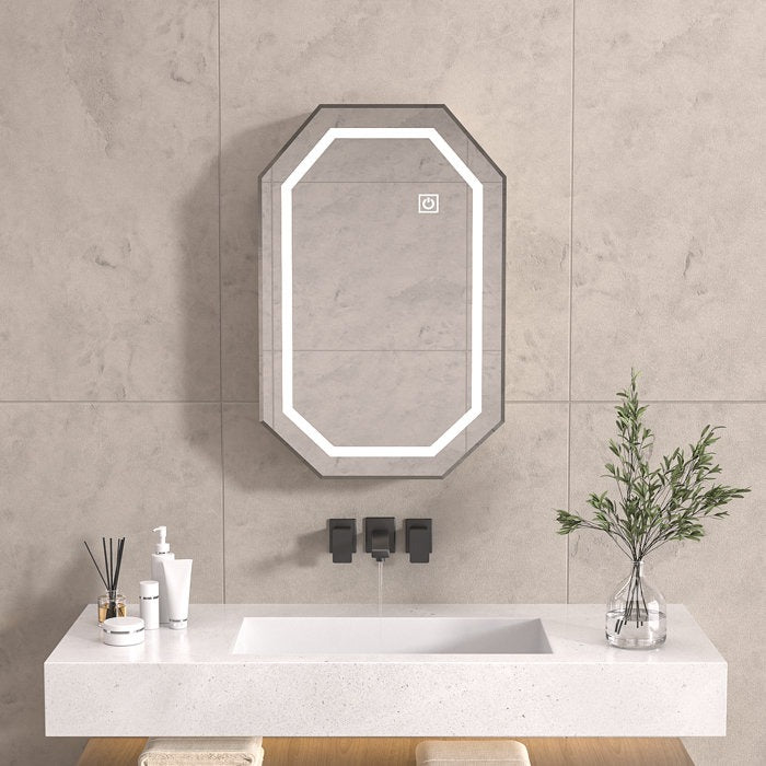 Octagonal Design Bergess Illuminated Mirror with Cabinet