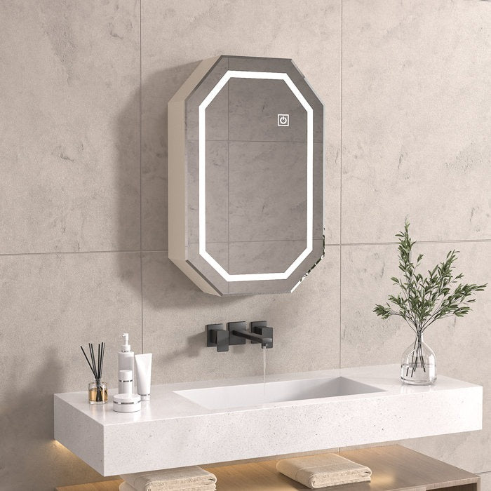 Octagonal Design Bergess Illuminated Mirror with Cabinet