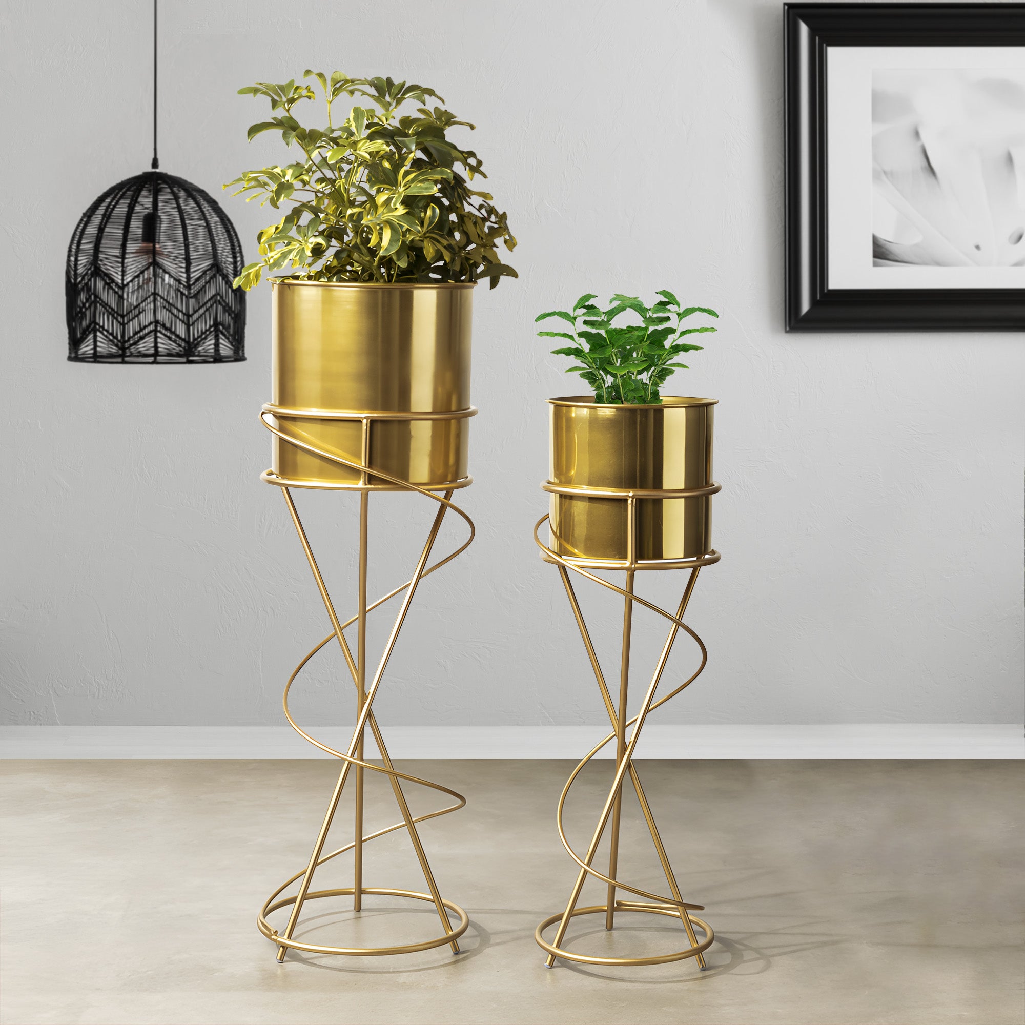 On Trend Abstract Golden Finish Planters Set of 2