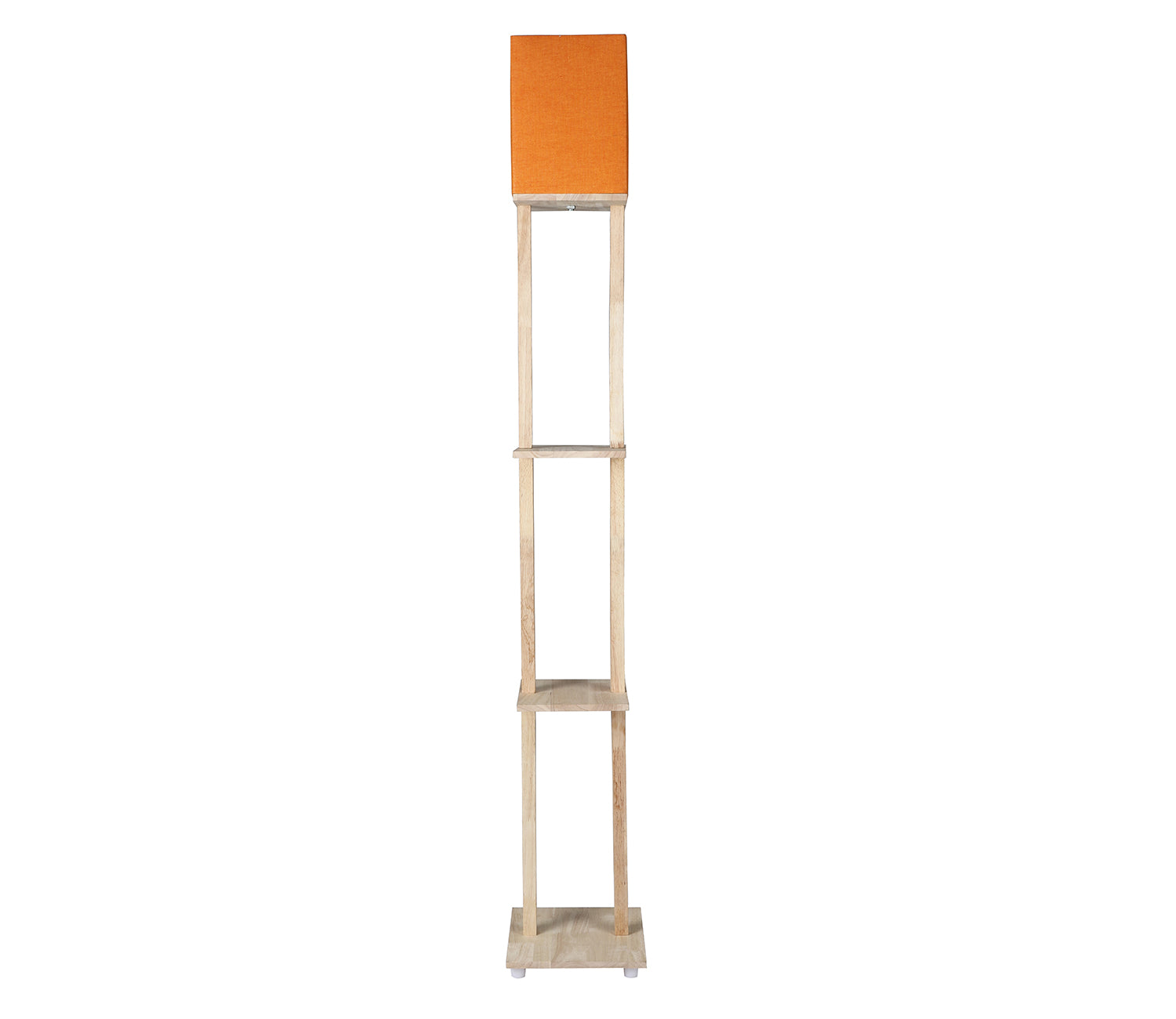 Orange Color Cotton Shade 3 Tier Shelf Storage Solid Wooden Floor Lamp