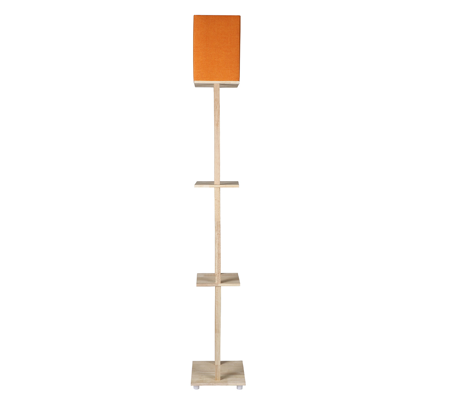 Orange Color Cotton Shade 3 Tier Shelf Storage Solid Wooden Floor Lamp
