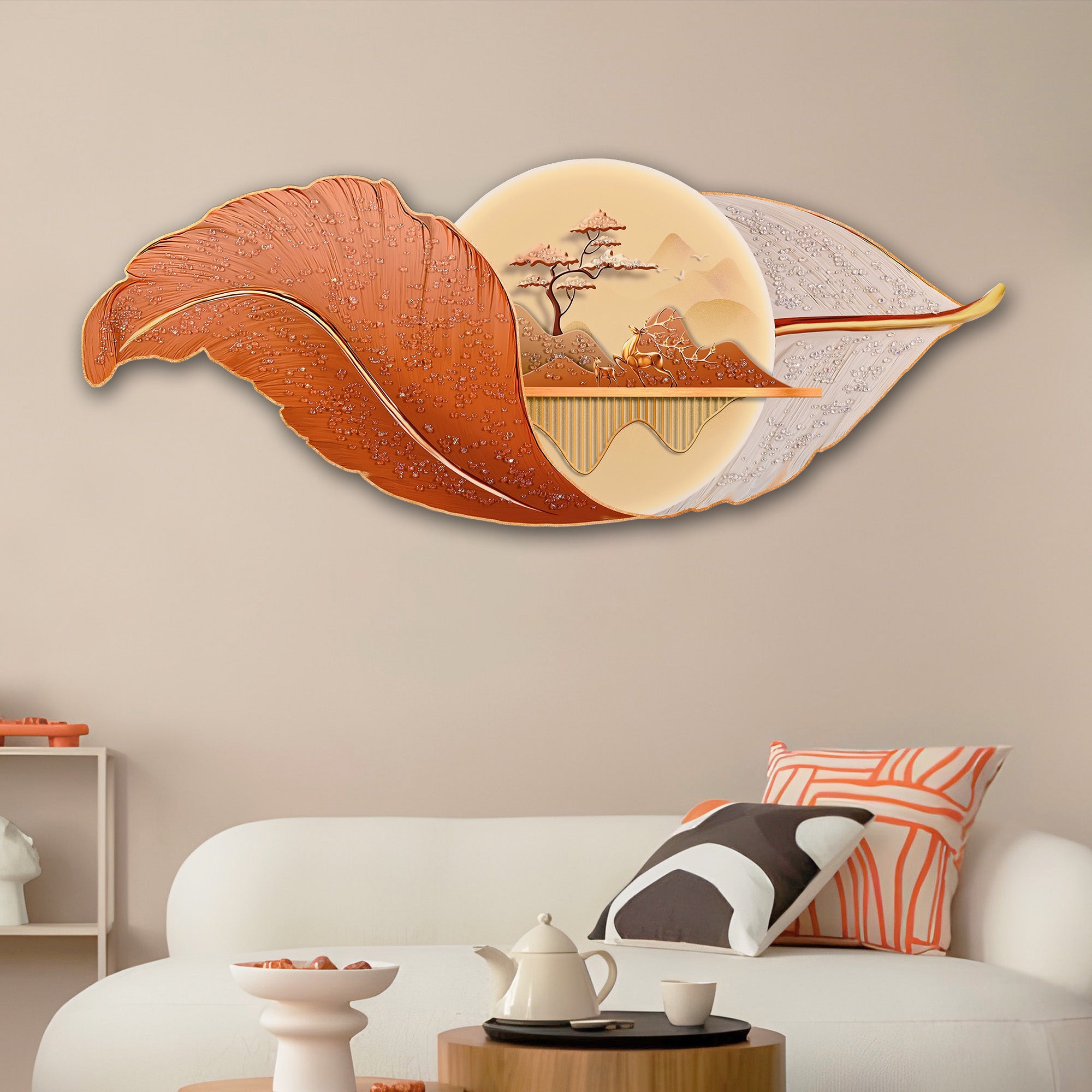 Peace In a Golden Leaf Crystal Glass Backlit LED Painting