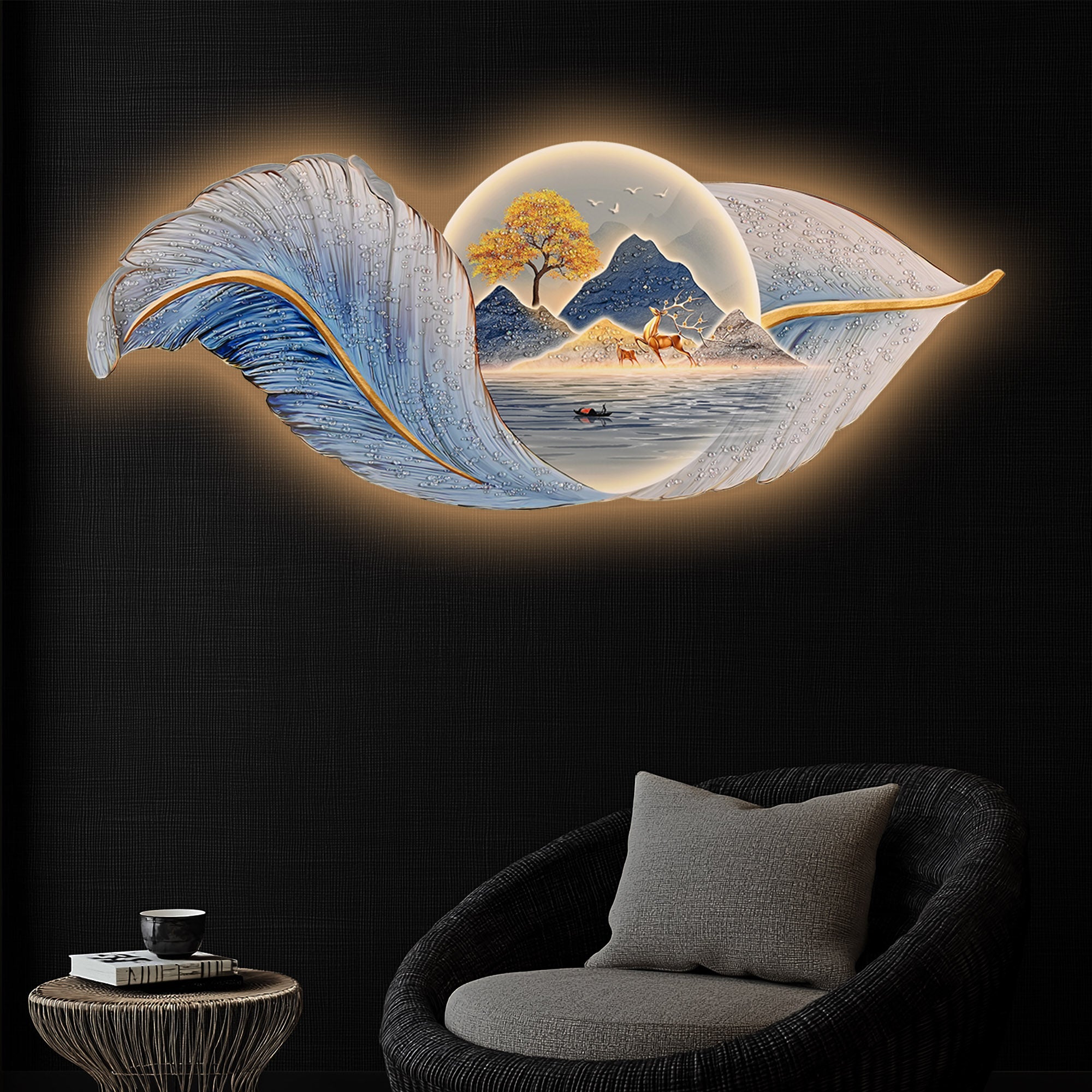 Peace In a Leaf Crystal Glass Backlit LED Painting