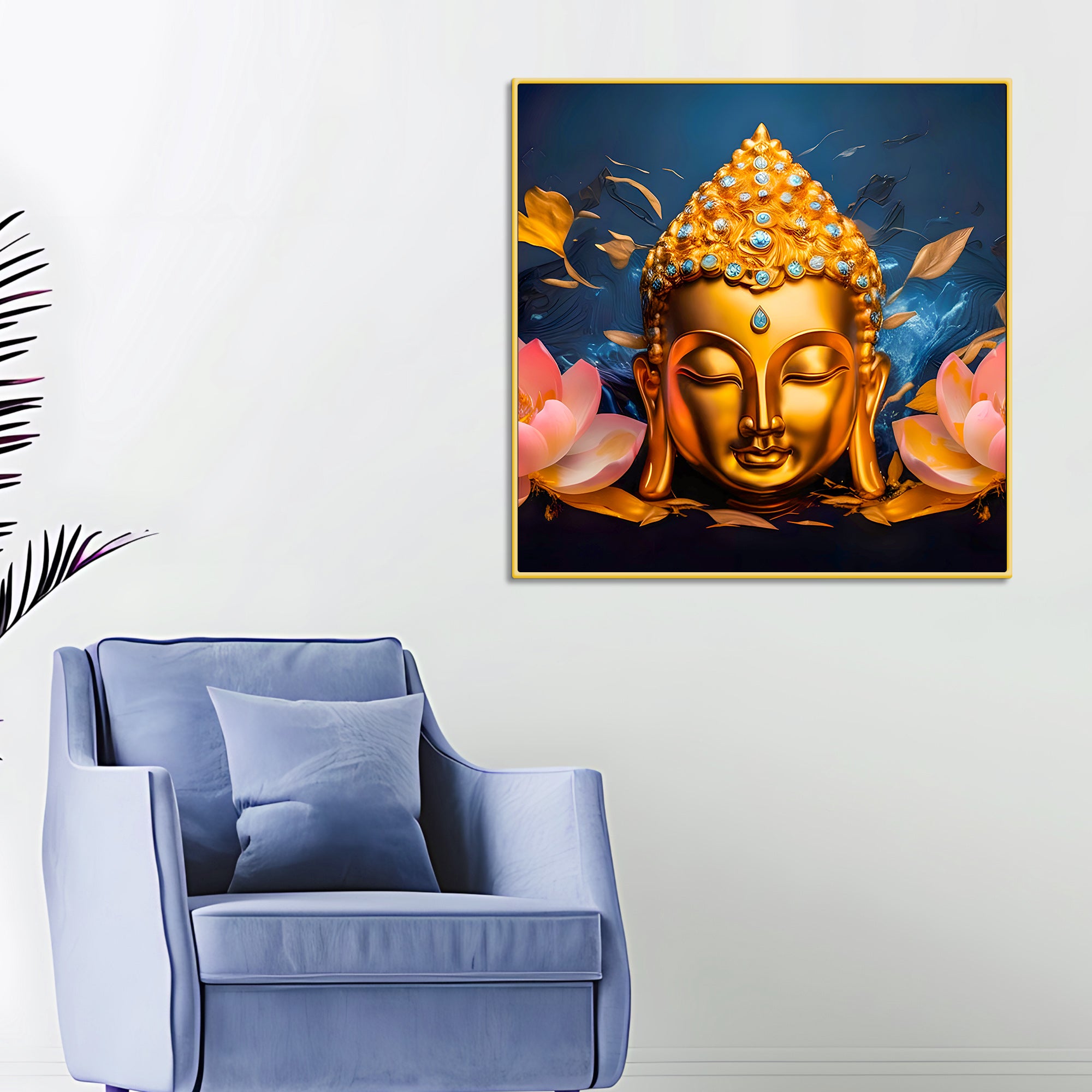 Peaceful Buddha Floral Canvas Painting for Home