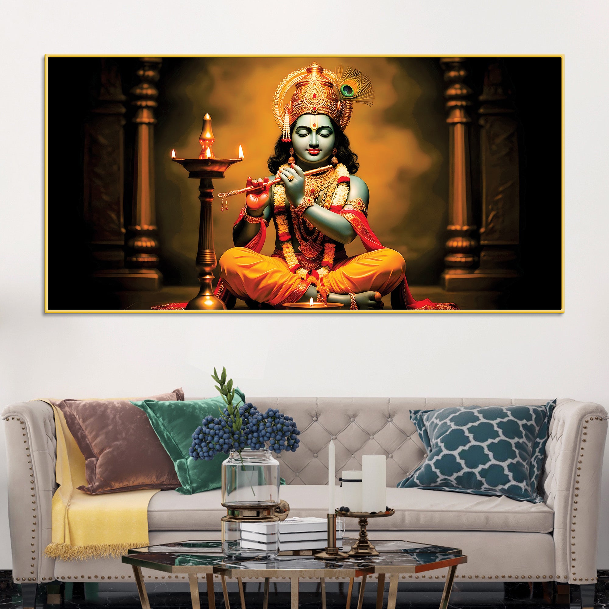 Peaceful Lord Krishna Canvas Painting for Home Decoration