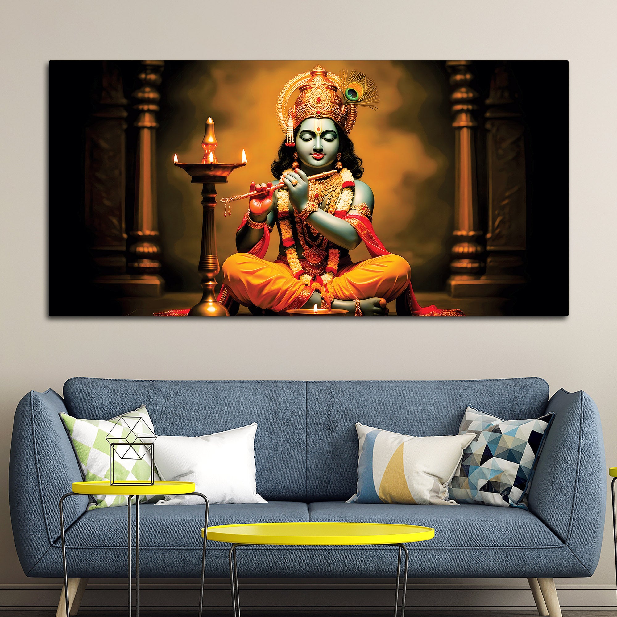 Peaceful Lord Krishna Canvas Painting for Home Decoration