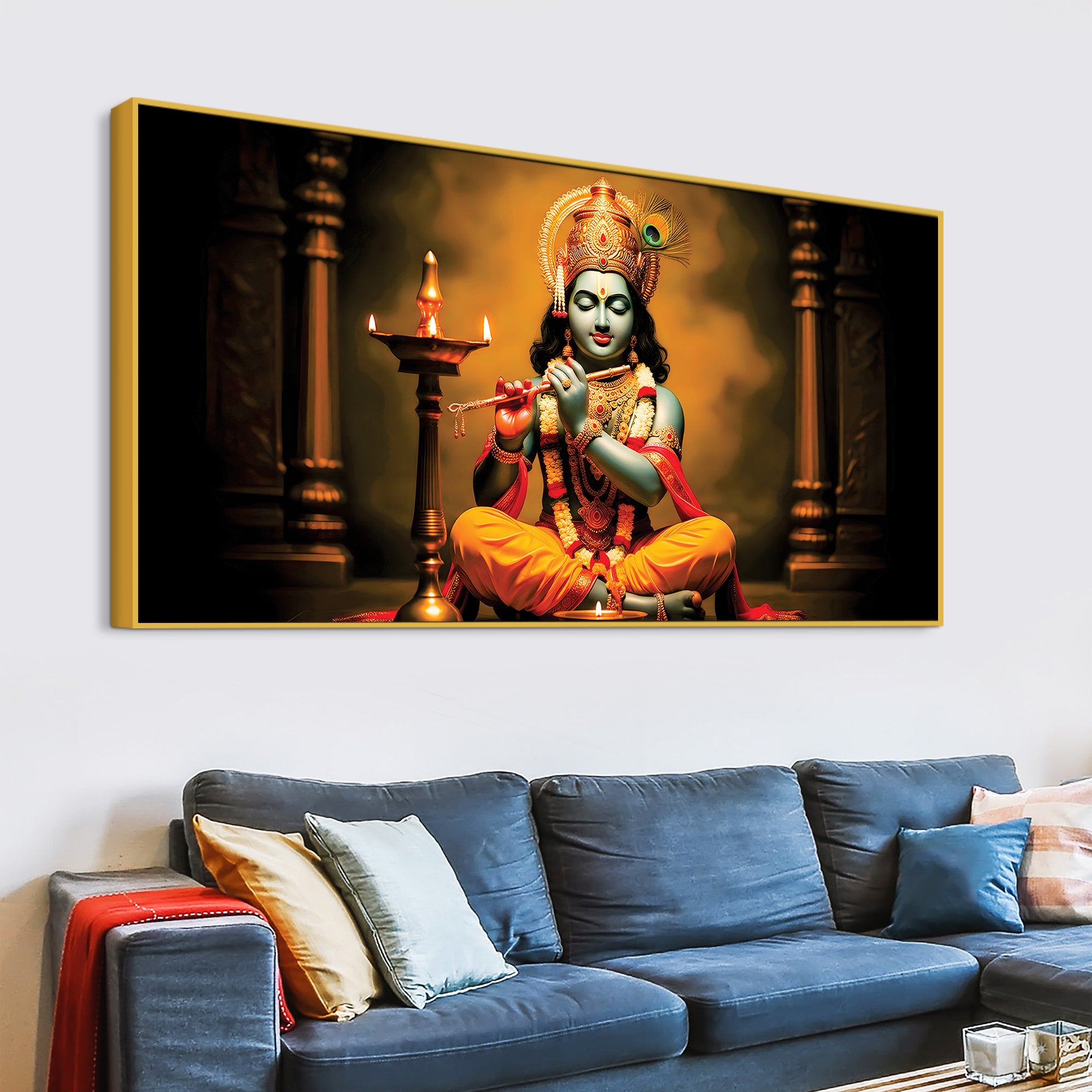 Peaceful Lord Krishna Canvas Painting for Home Decoration
