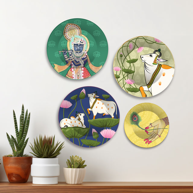 Pichwai Art of Shrinath ji Premium Wall Plates Painting Set of Four