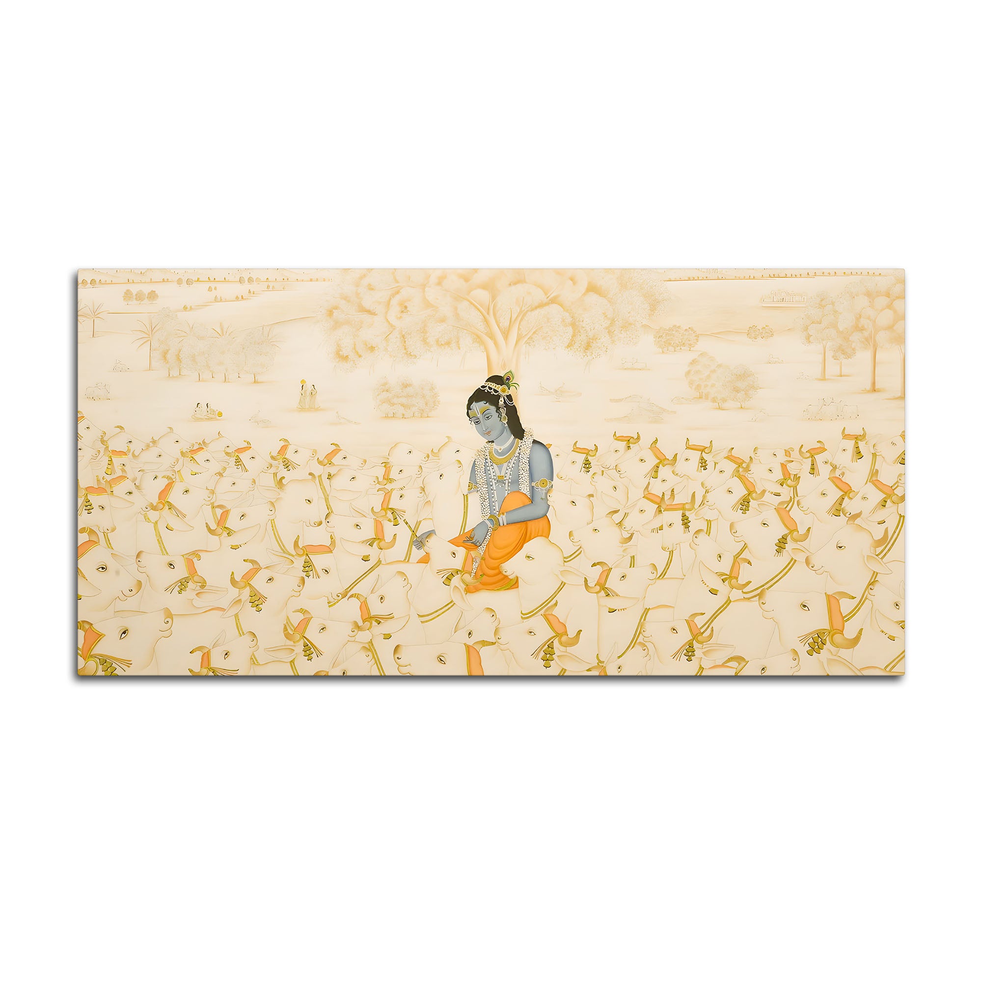 Pichwai Krishna Cow Scene Wall Painting | Luxury Spiritual Art