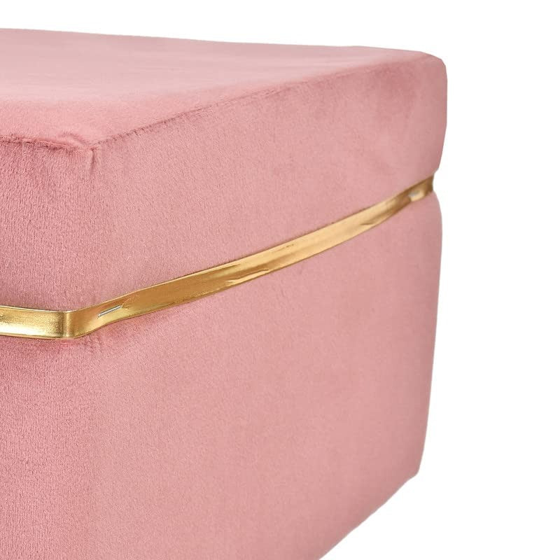 Pink Velvet Ottoman Bench with Golden Classic Legs