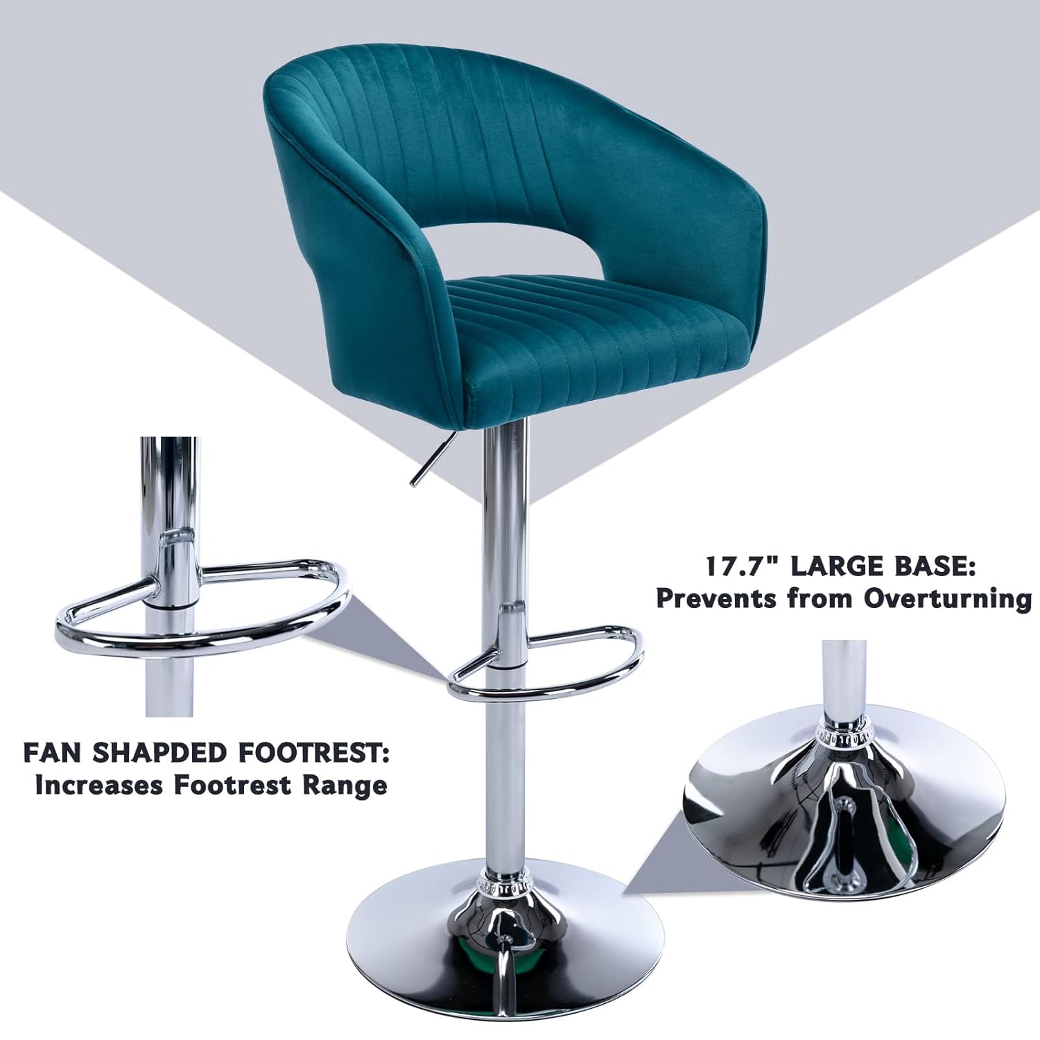 Plush Feel Blue Velvet Adjustable Bar Stool / Long Chair