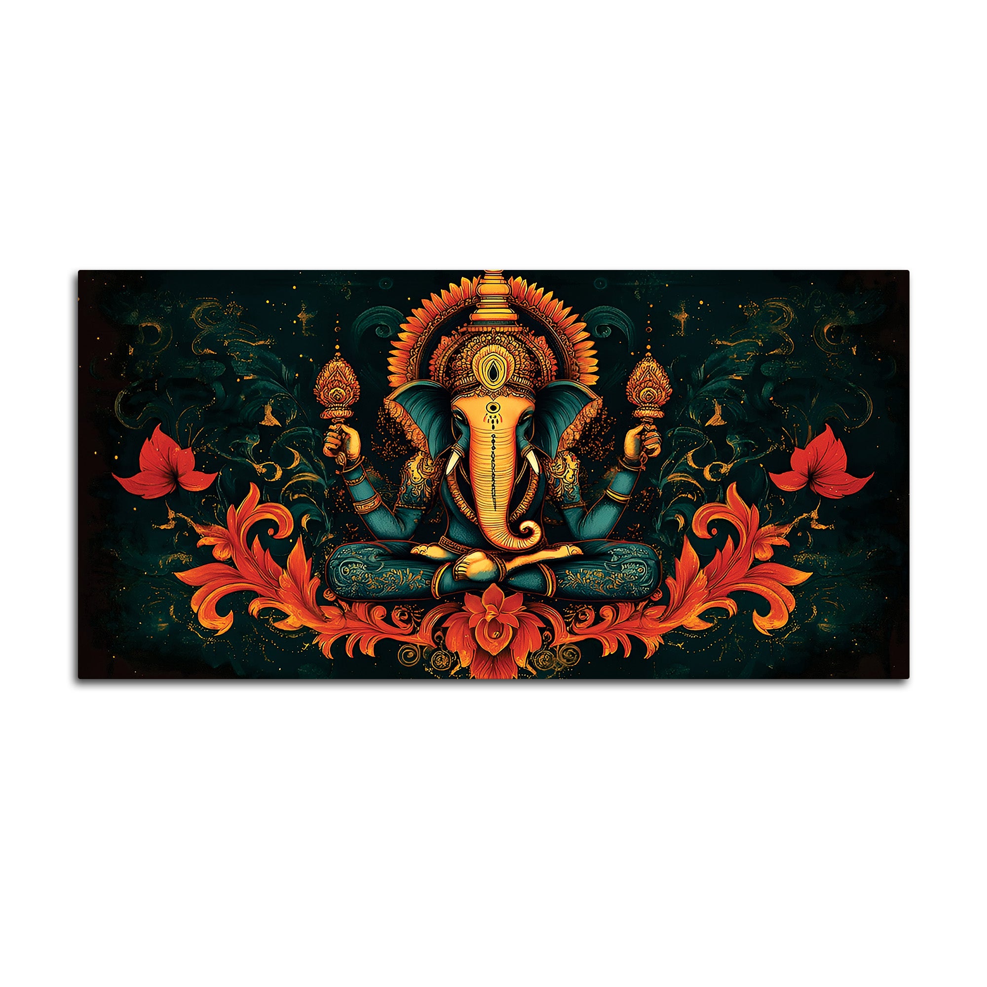 Premium Artistic Lord Ganesha Floral Exclusive Art Canvas Wall Painting for Home & Office Spaces – Modern Religious Wall Art