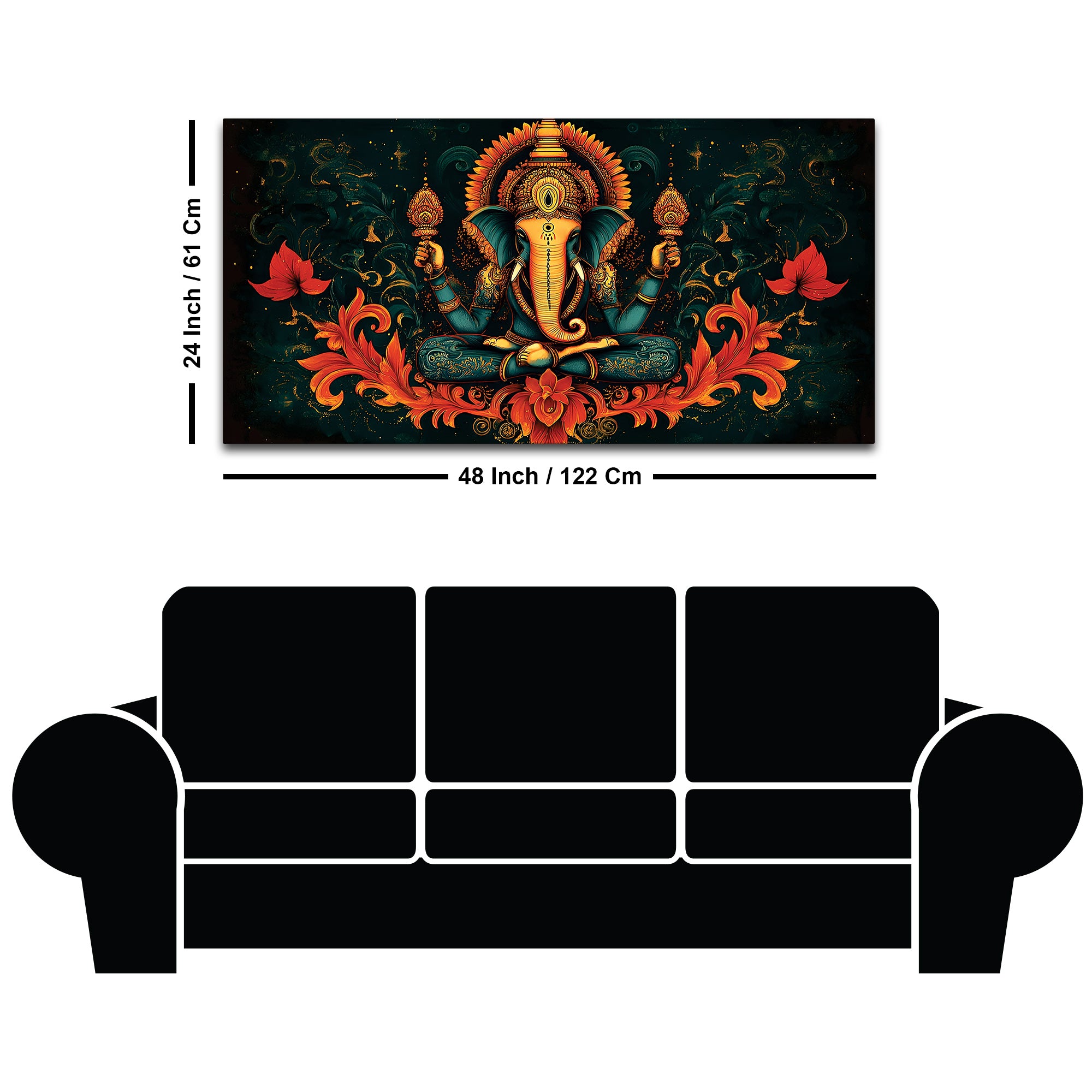 Premium Artistic Lord Ganesha Floral Exclusive Art Canvas Wall Painting for Home & Office Spaces – Modern Religious Wall Art