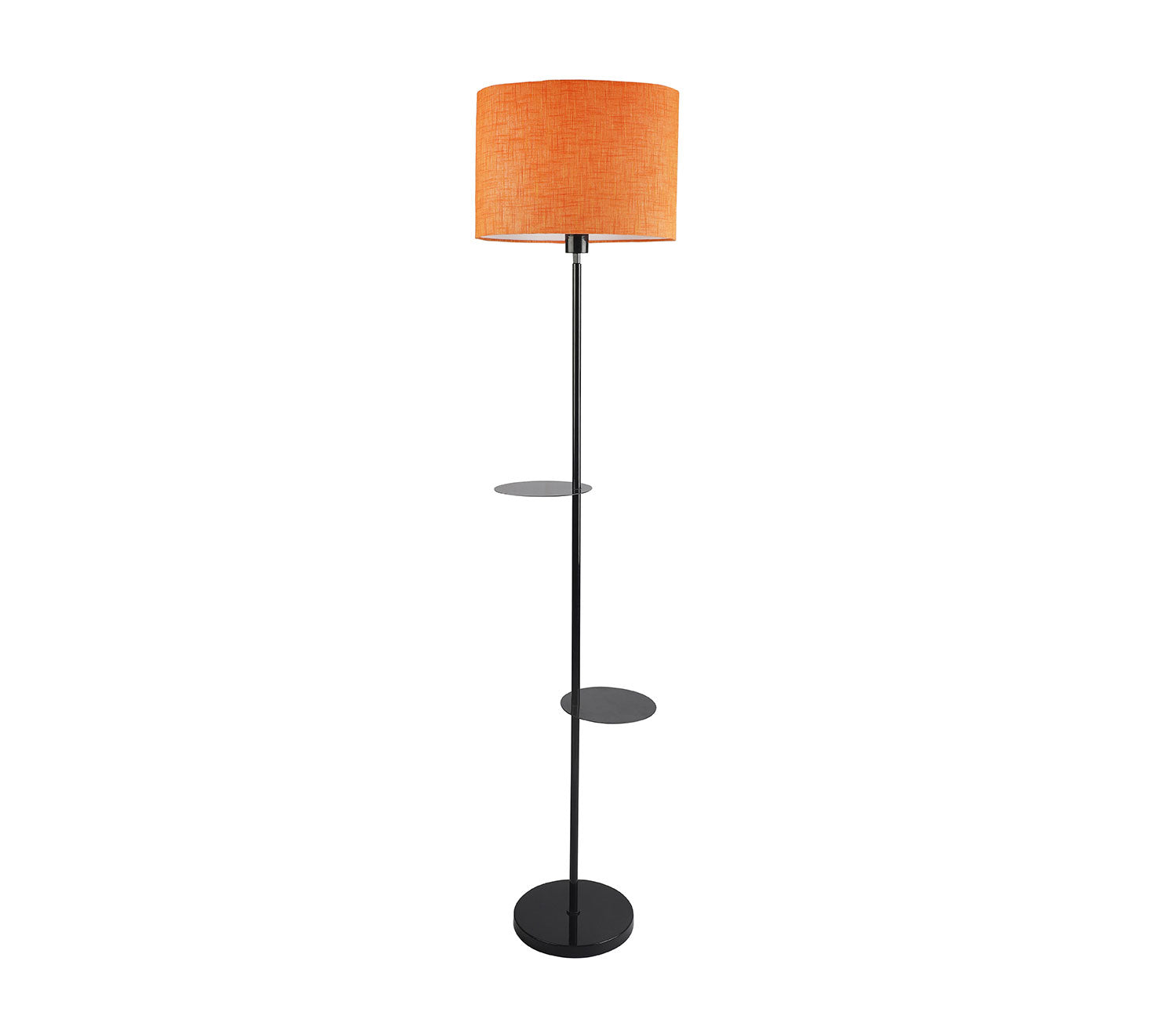 Premium Black Metal Finish Orange Color Floor Lamp with 2 Storage Shelf