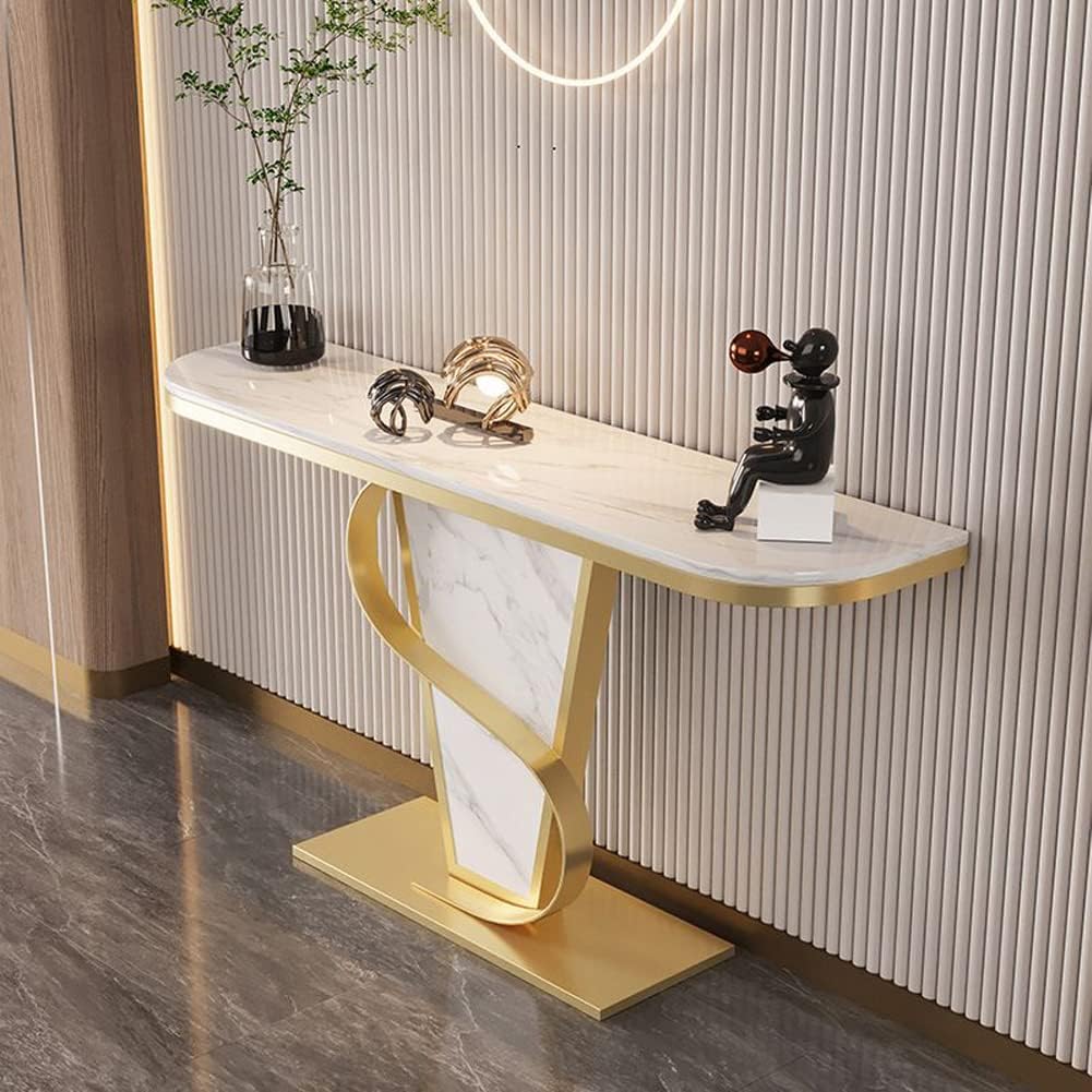 Premium Bold Marble Console Table with Artistic Twisting Gold Frame